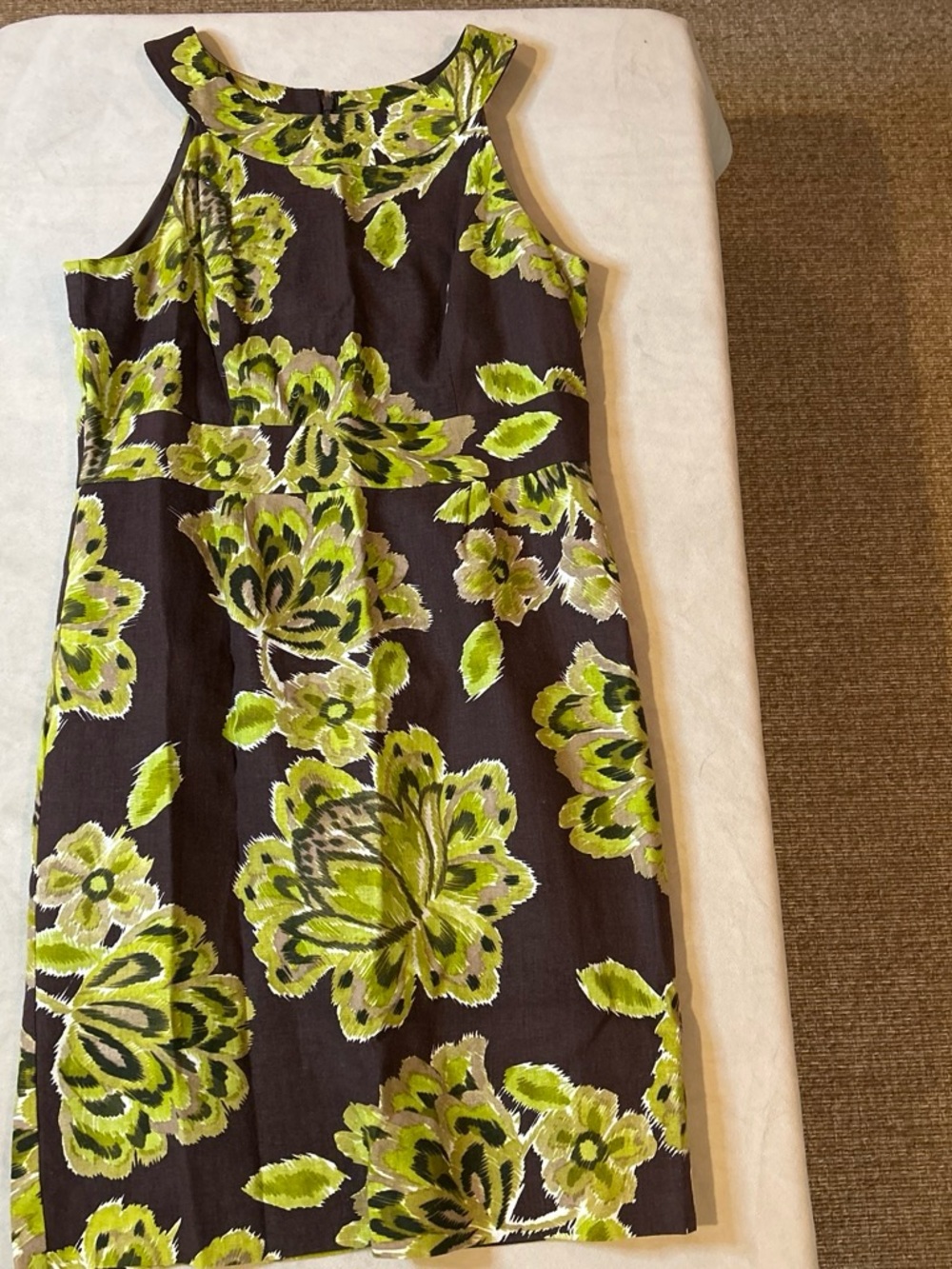 Jessica Howard Black Sheath Dress with Lime Green Floral Print